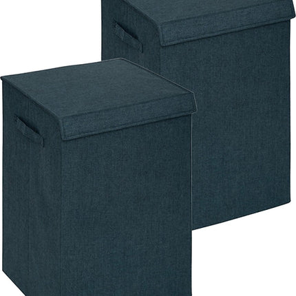 5Five Eureka Wäschesortierkorb - 2er-Set - 74 Liter - Smaragdgrün - 37 x 37 x 60 cm - MDF/Polyestergewebe - mit Klappdeckel