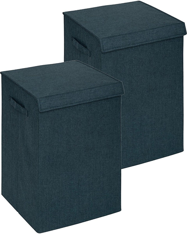 5Five Eureka Wäschesortierkorb - 2er-Set - 74 Liter - Smaragdgrün - 37 x 37 x 60 cm - MDF/Polyestergewebe - mit Klappdeckel