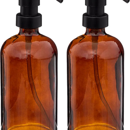 5Five Seifenspender/Lotionspender Glas - 2x - transparent braun - 7 x 21 cm - 450 ml - Glas