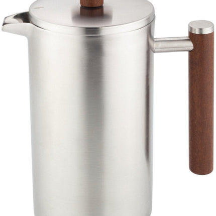 KINGHoff French Press 1 Liter – Edelstahl 304 – Doppelwandig – Holzgriff – Luxus Kaffee- & Teebereiter – KH-1995