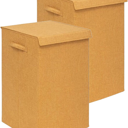 5Five Eureka Sortier-Wäschekorb - 2x - 74 Liter - Ockergelb - 37 x 37 x 60 cm - MDF/Polyestergewebe - mit Verschlussklappe