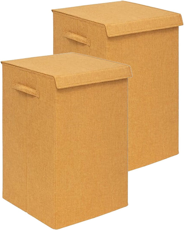 5Five Eureka Sortier-Wäschekorb - 2x - 74 Liter - Ockergelb - 37 x 37 x 60 cm - MDF/Polyestergewebe - mit Verschlussklappe