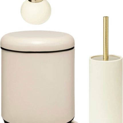 5Five Set van zeeppompje toiletborstel en pedaalemmer - ivoor - luxe