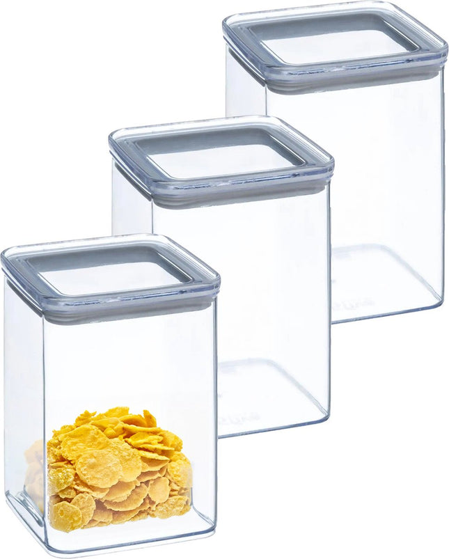 5Five Vorratsdose – 5x – Küche/Lebensmittel – Kunststoff – 1000 ml – luftdichter Deckel – transparent – 10 x 10 x 14 cm