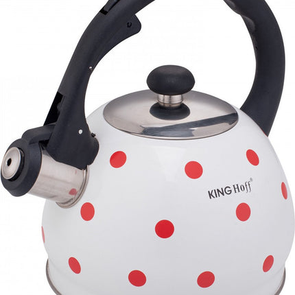 Kinghoff 1736 -Fluitketel - 2 liter - Wit met rode stippen - de originele versie waterkoker!