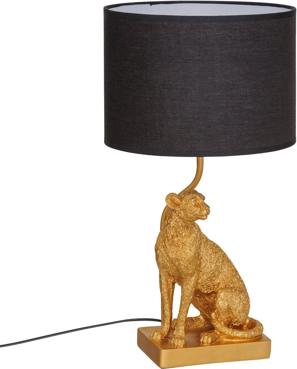 Atmosphera Gepi tafellamp met gouden luipaard – zwarte kap, Ø 25 x 47,5 cm