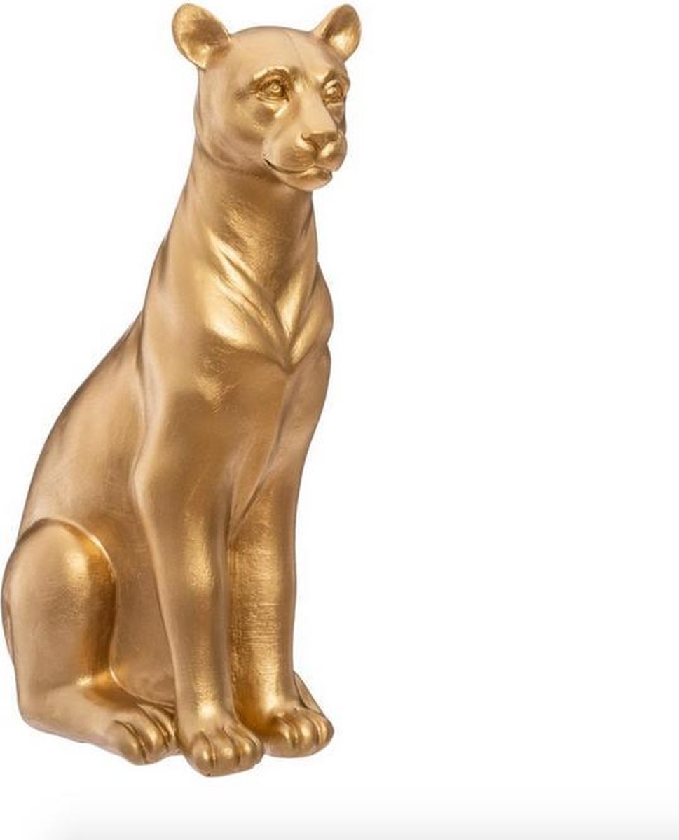 Gouden panter beeld van polyresin – decoratief beeldje, 23 cm hoog