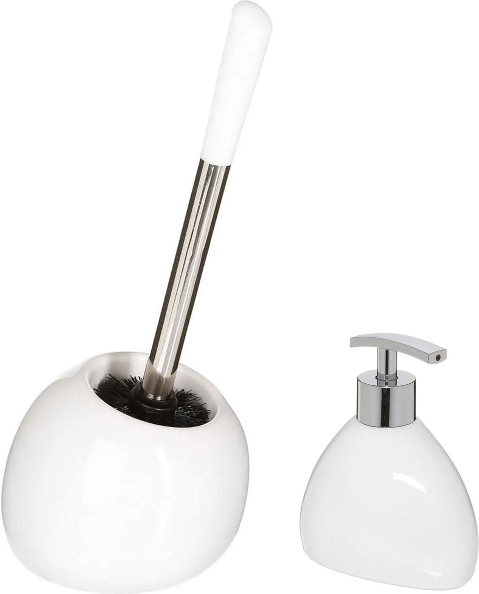 5Five - Brosse WC avec support - blanc - Distributeur de savon 300 ml