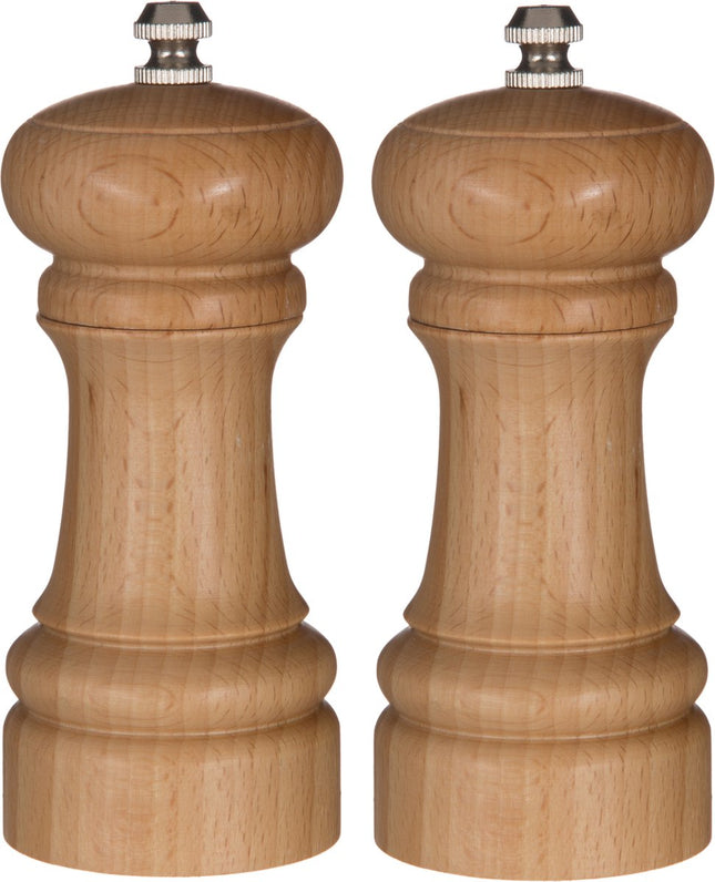 5Five Pfeffermühle/Salzmühle Holz beige 14 cm - 2er Set - Kräutermühle - Gewürzmühle - Küchenkräutermühle