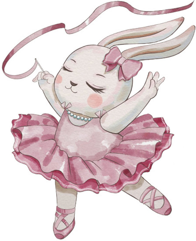 Wandsticker Hase Ballerina - 61x50 cm - Wanddekoration für Kinderzimmer - Ballett Wandtattoo Mädchenzimmer - Selbstklebende Wandplatte - Babyzimmer