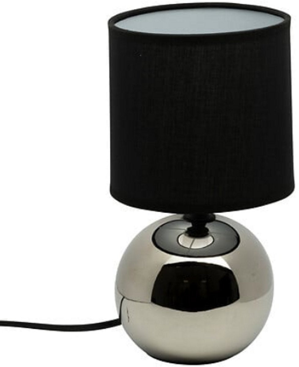Zwart en Zilver Keramische Ball Tafellamp | E14 Nachtlamp | Stoffen Kap | Ø13 x H25 cm | Bureaulamp | Ceramic Ball Lamp