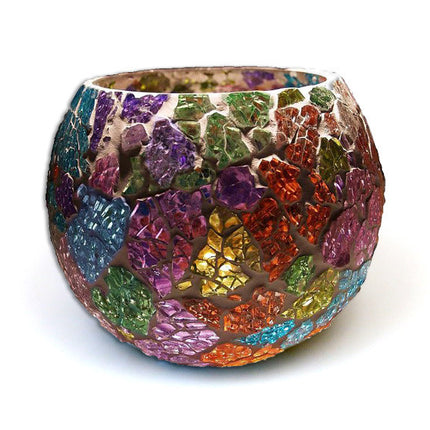 Mediterraner Teelichthalter aus Craquelé-Glas – Kugel mehrfarbig