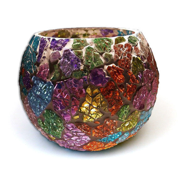 Mediterraner Teelichthalter aus Craquelé-Glas – Kugel mehrfarbig