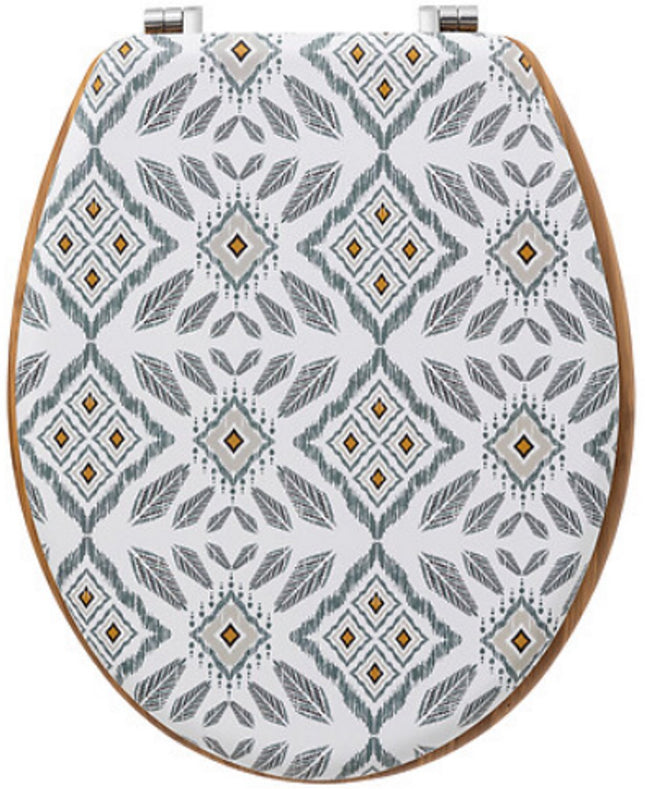 Hapache Toiletbril Wit Grijs - Sierlijk Mandala Patroon - 36 x 42.5 x 5.3 cm - Universele Pasvorm - Eenvoudige Reiniging - Duurzaam HDF materiaal / WC Bril