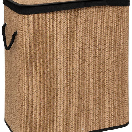 5Five Doppel-Wäschekorb mit Deckel - Bambusholz - 100 Liter - natur schwarz - 52 x 32 x 63 cm - Sortierkorb