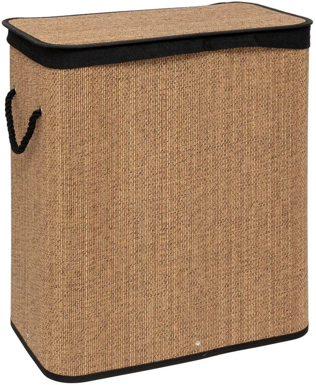 5Five Doppel-Wäschekorb mit Deckel - Bambusholz - 100 Liter - natur schwarz - 52 x 32 x 63 cm - Sortierkorb