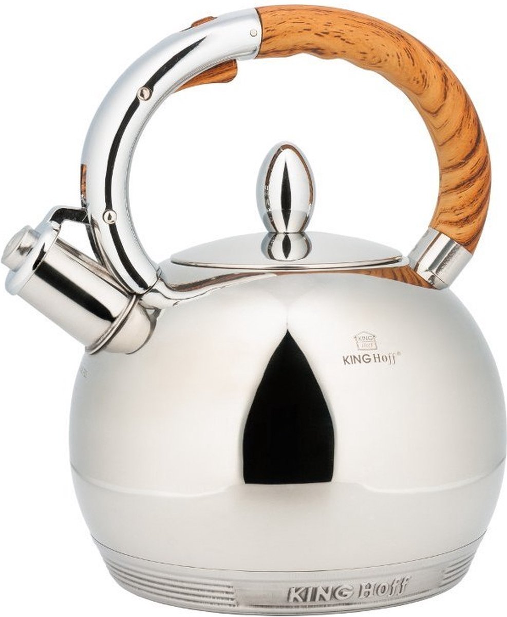 Kinghoff 3778 - Bouilloire sifflante - Inox - 3 litres - poignée en bois