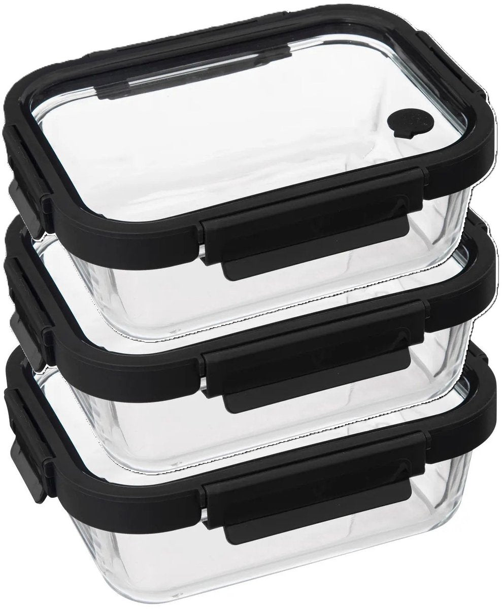 5Five glazen vershoudbakje 900 ml – set van 3, luchtdicht met clips