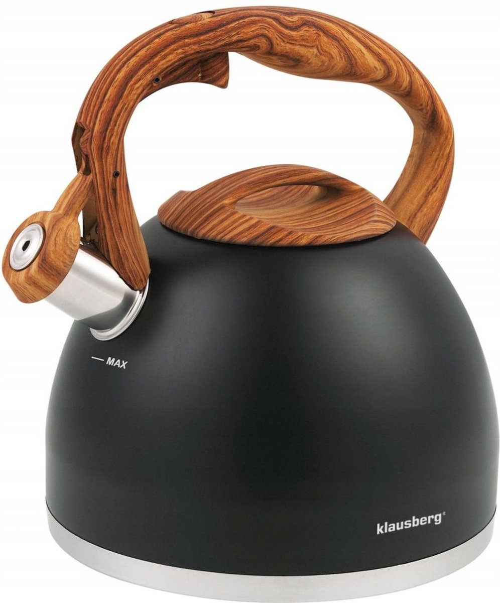 Klausberg KB-7450 fluitketel zwart – RVS, 3 liter, alle warmtebronnen