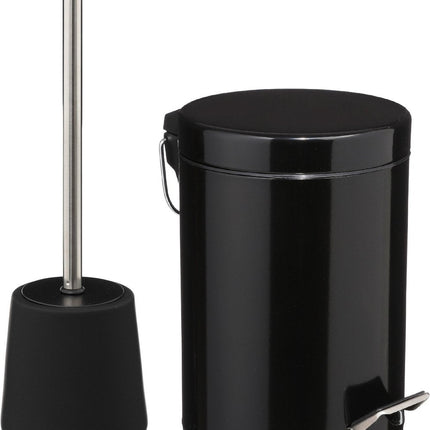 5Five Bad/WC-Accessoires-Set - WC-Bürste/Treteimer 3L - schwarz - Metall/Polyresin