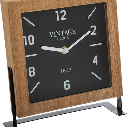 Atmosphera Tafelklok Swiss op standaard - bruin/zwart - Dia 20 cm - glas/metaal/mdf