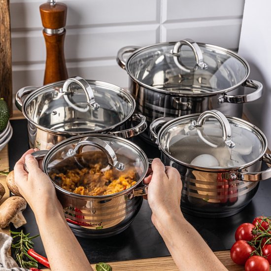 Klausberg - 9-teiliges Topfset - Kochtöpfe - Dämpfer - 16-18-20-20-24 cm - mit Deckel