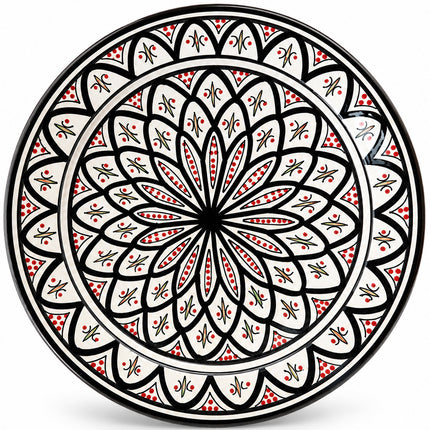 Marokkaanse Aardewerk Schaal Ø35 cm – Handgemaakt & Handbeschilderd Zwart/Rood