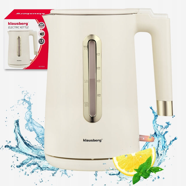 KLAUSBERG KB-9004 Elektrische Waterkoker 1,7 Liter – Premium RVS 304 – Crème – 1800W – Automatische Uitschakeling - Droogkookbeveiliging