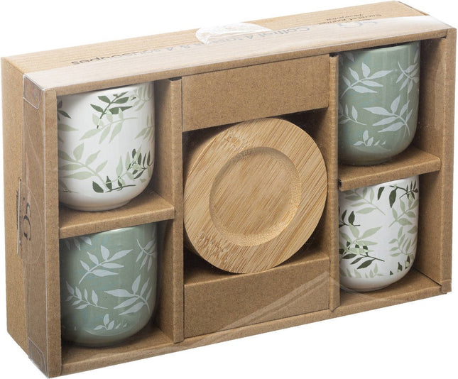 Secret de Gourmet Keramieken mokken met bamboepads, 4 st, 130 ml