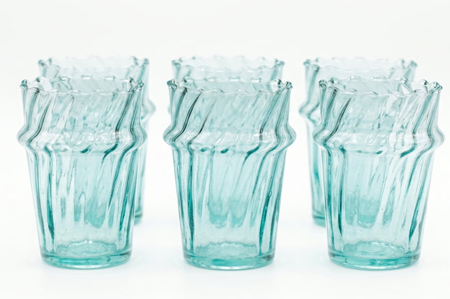 Set van 6 handgemaakte Marokkaanse drinkglazen van gerecycled glas