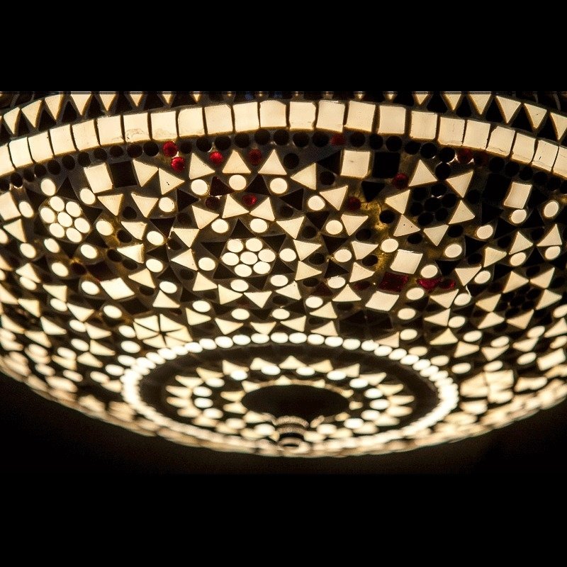 Oosterse mozaïek plafonnière wit en zwart – handgemaakt, Ø 38 cm – foto 2