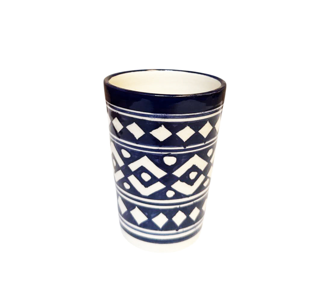 Set van 2 Marokkaanse bekers uit Fès – donkerblauw aardewerk, 10 cm – foto 2