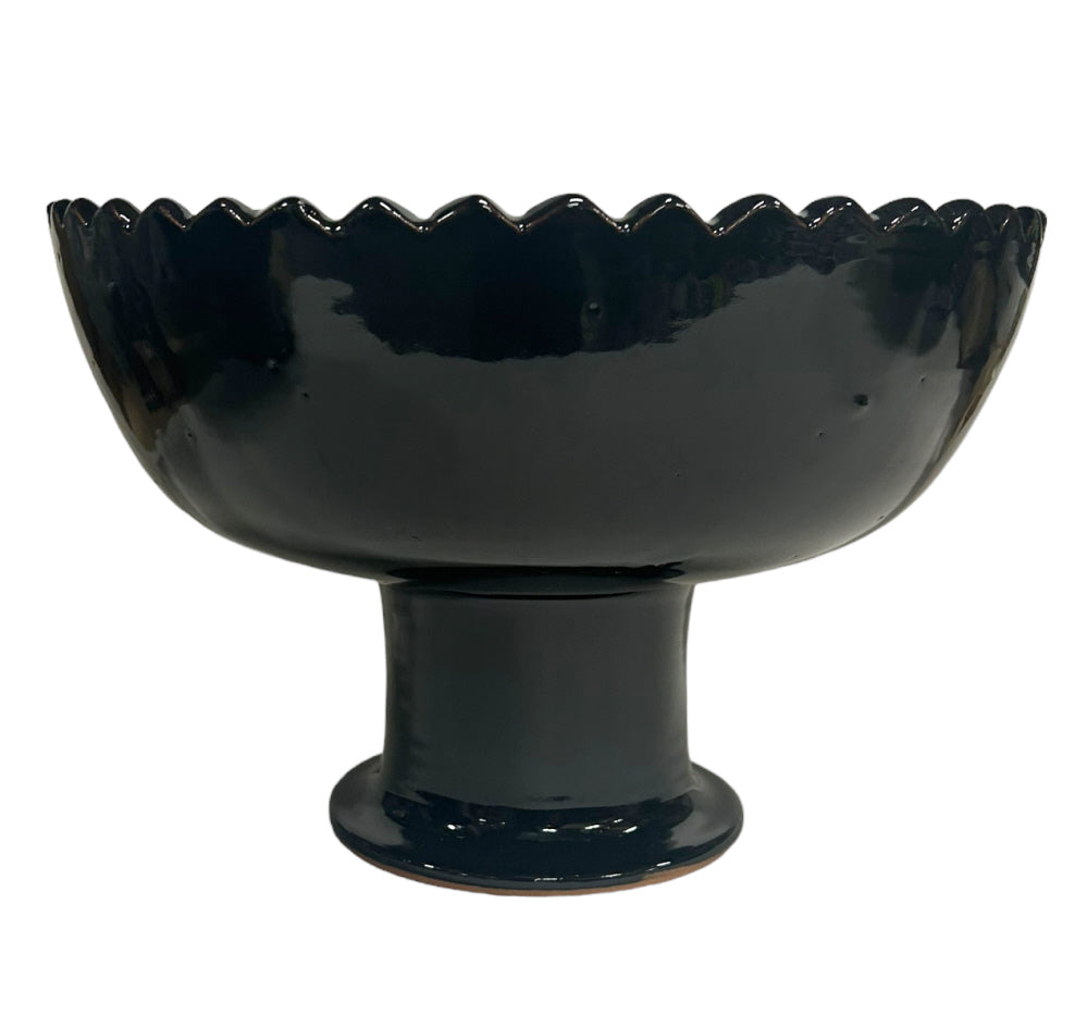 Earthenware bowl Shining black zigzag on foot