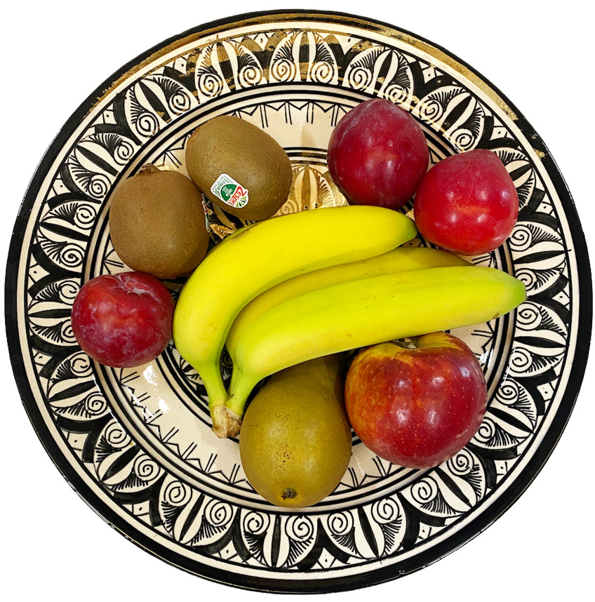 Marokkaanse fruitschaal zwart-wit – handgemaakt aardewerk, Ø 35 cm – foto 3