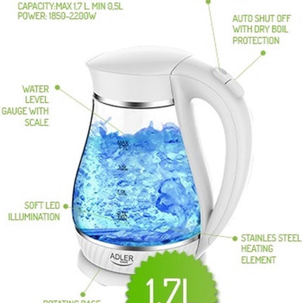 Adler AD1274 - Waterkoker - wit - 1.7 liter