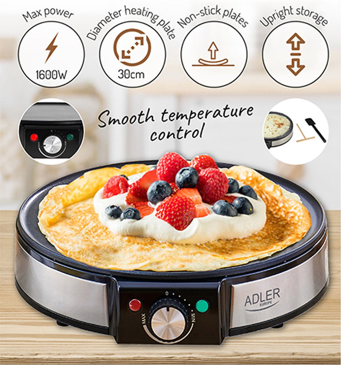Adler Crêpe Maker - Electric - ⌀30cm