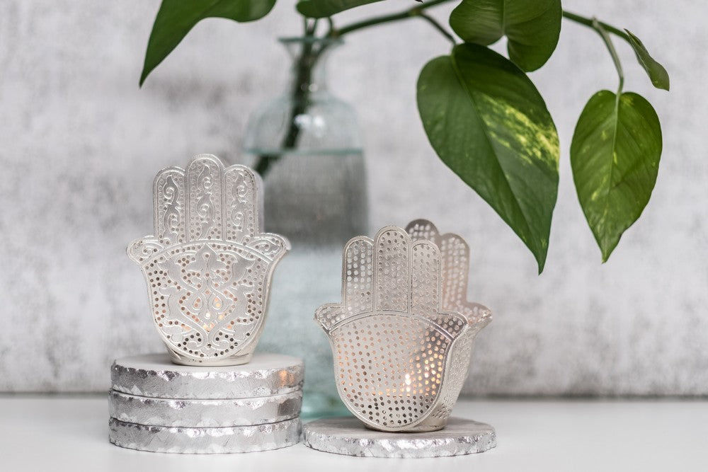 Fatima tea light holder double silver