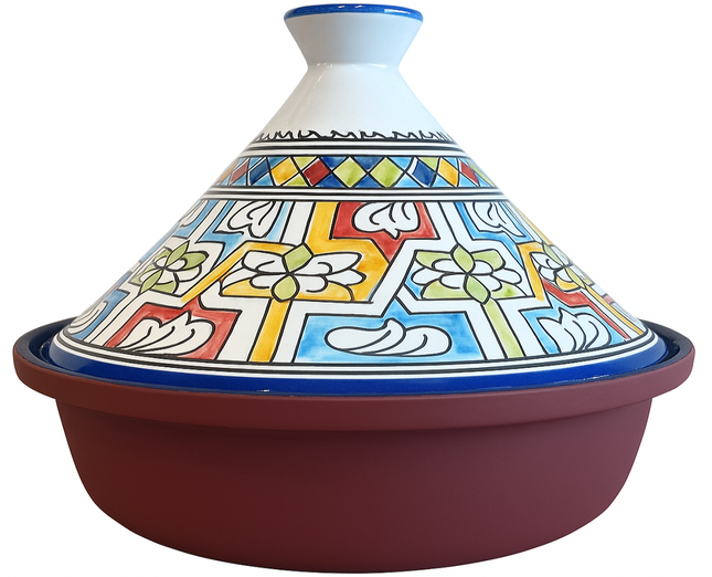 Tajine 30 cm – Marokkaans Handgeschilderd – Keramiek & Aluminium – Andalusisch Mozaïekdesign