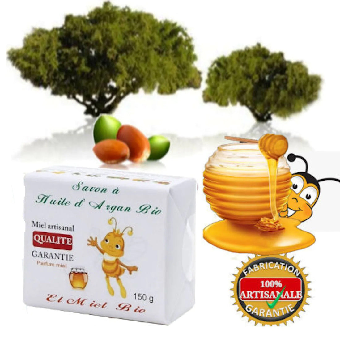 Savon à l'huile d'argan bio et au miel bio 150 gr