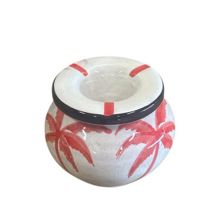 Marokkaanse handgemaakte asbak van aardewerk met palmdecor – 9,5 cm diameter x 8 cm hoog
