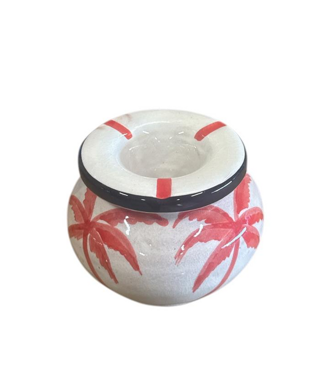 Marokkaanse handgemaakte asbak van aardewerk met palmdecor – 9,5 cm diameter x 8 cm hoog