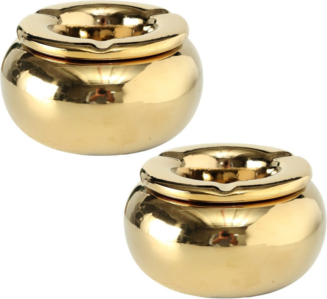 Storm asbak met deksel, metallic goud – set van 2, keramiek, Ø 14 cm