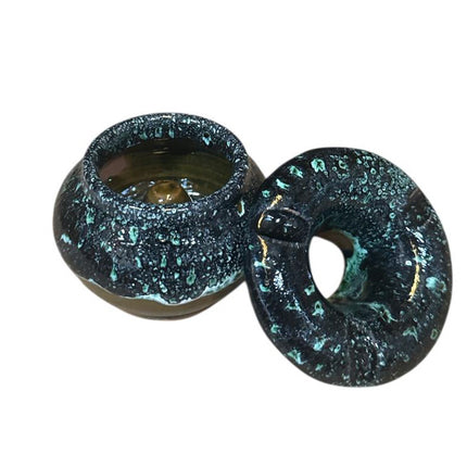 Marokkanischer Aschenbecher Ø7,5 cm – Handgefertigte Keramik mit Deckel – Dunkelgrün/Blau glasiert