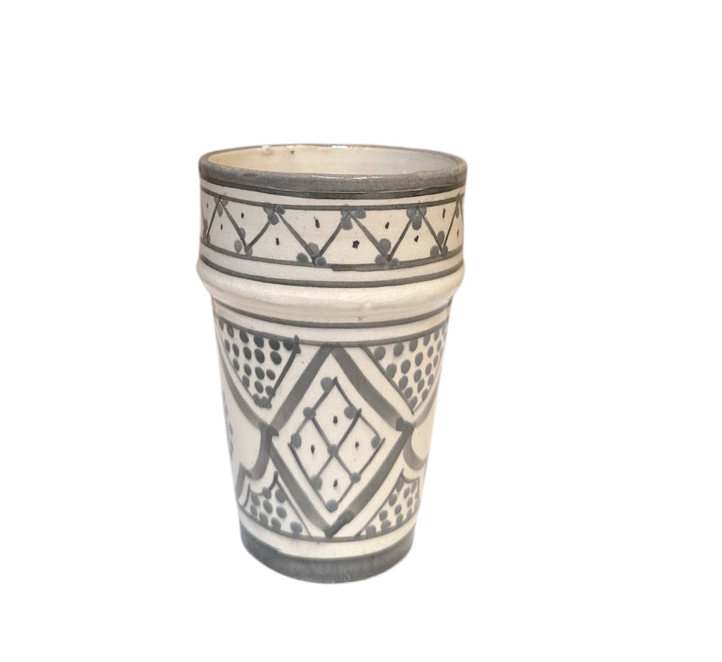 Tasse marocaine Asfi – Gris-Blanc – Poterie artisanale 12,5 cm