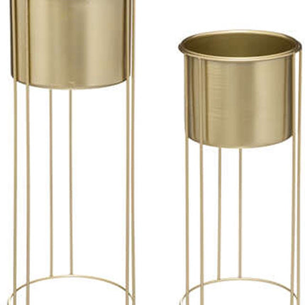 Plantenpotten 2x op metalen standaard goud - D18 x H41/D21 en H58 cm