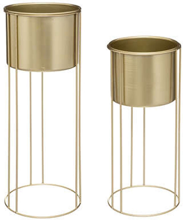 Pflanztöpfe 2er-Set auf Metallständer Gold – D18 x H41/D21 und H58 cm
