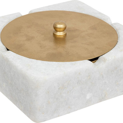 Asbak Tropical Boudoir marmer/metaal 15x5cm - Wit/Goud