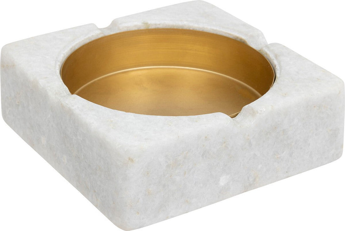 Cendrier Tropical Boudoir marbre/métal 15x5cm - Blanc/Doré