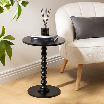 Atmosphera Bijzettafel/salontafel Alexa - zwart - MDF hout - rond - Planten verhoger - D38 x H50 cm
