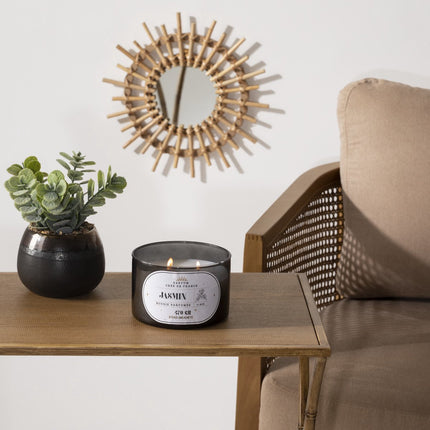 Duftkerze im Glas, 470 g, Duft Jasmin – Holzdocht – Knisterdocht – Kerze